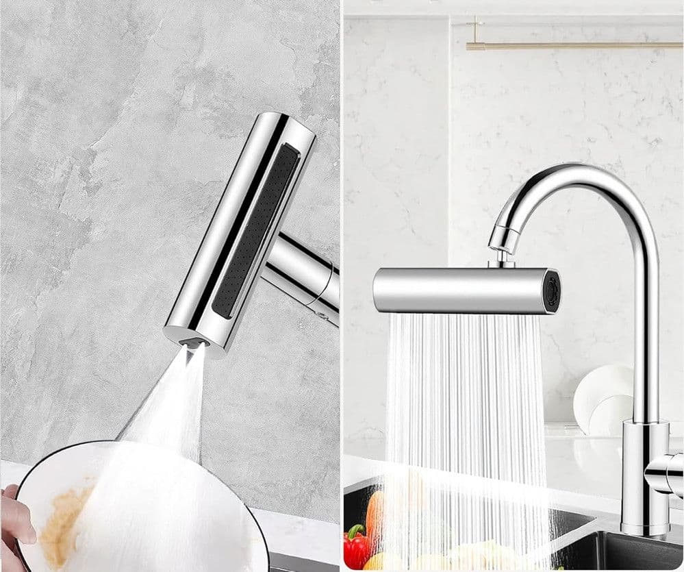 AERATORE PER RUBINETTO 4 IN 1 LAVELLO ESTENSIONE CASCATA PER CUCINA BAGNO ARGENTO - 6
