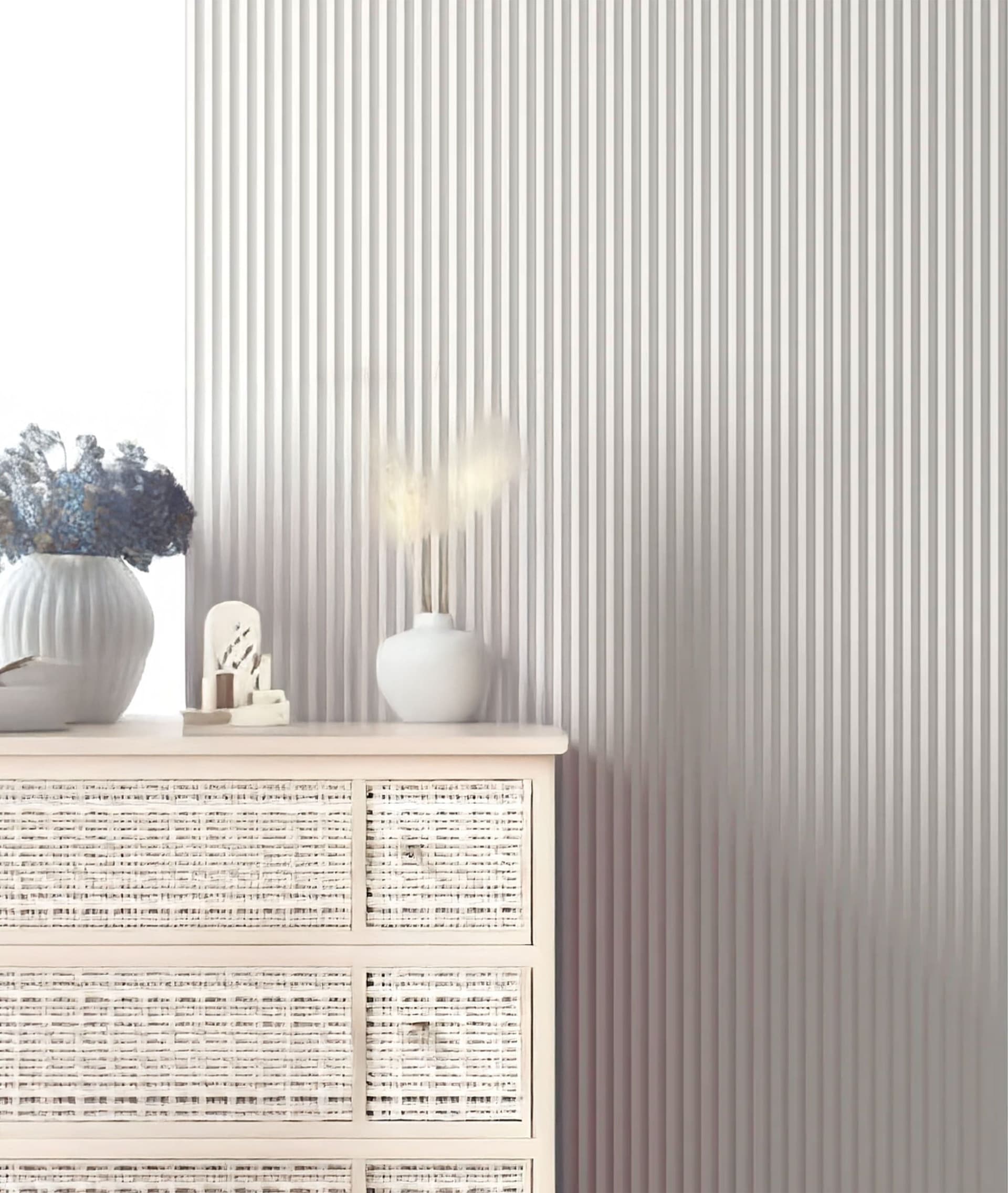 €4,99ml - Asta intera 10x200x2900mm di Rivestimento Parete Boiserie mod.PEAK cannettato Lamelli in Polimeri bianco - Eternal Parquet