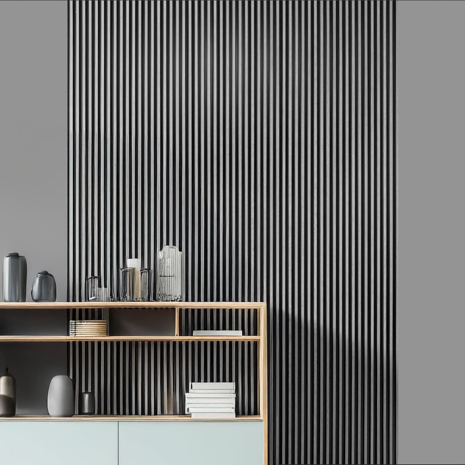 €2,99ml - Asta intera 12x122x2900mm di Rivestimento Parete Boiserie cannettato Lamelli stretti in Polimeri ROVERE GRIGIO - Eternal Parquet