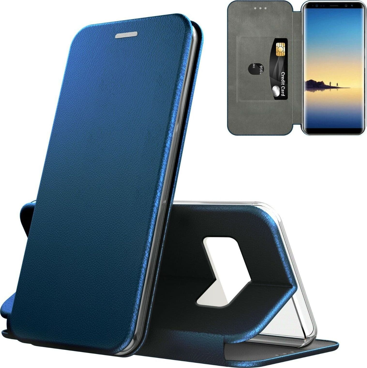 custodia a libro  mate 20 con porta carte di credito blue