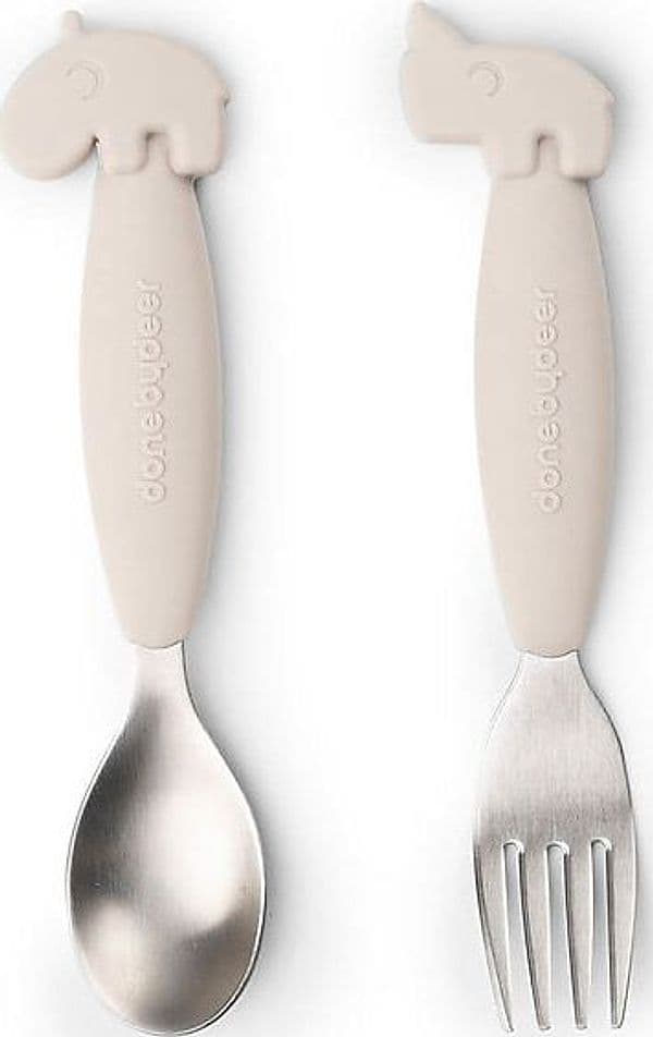 Set 2 Posate Anti-Scivolo - Forchetta e Cucchiaio - Sand - Silicone Al Done By Deer