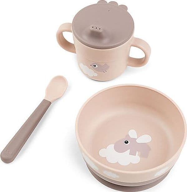 Set Pappa Foodie - Ciotola Tazza e Cucchiaio - Happy Clouds - Rosa Cip Done By Deer