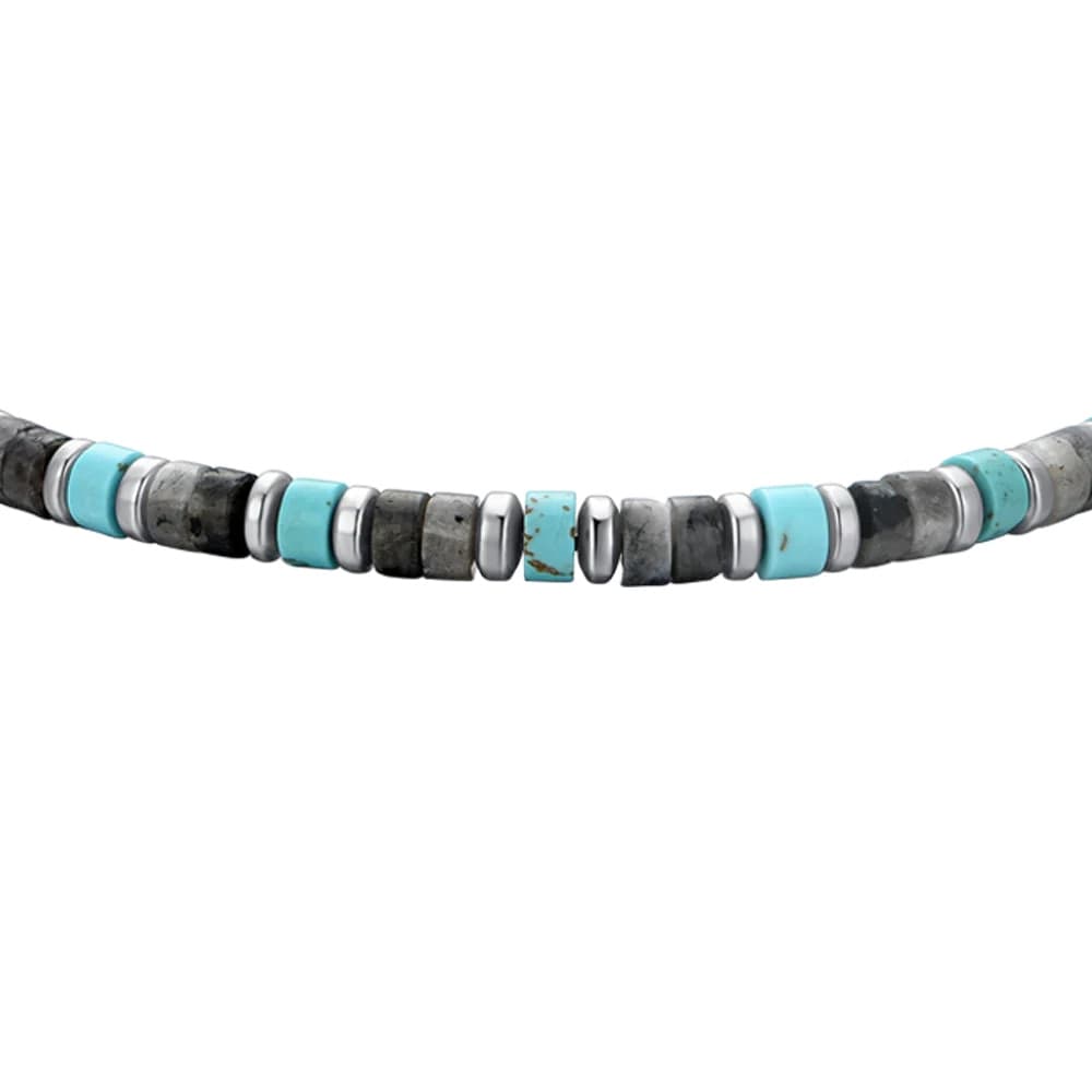 Luca Barra -  BRACCIALE UOMO IN ACCIAIO PIETRE GRIGIE E TURCHESI - 2
