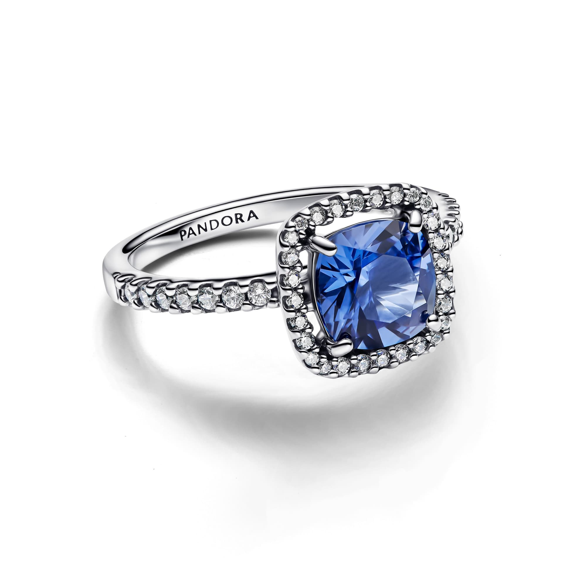 Pandora   Anello Punto Luce Quadrato Blu Grande - 2