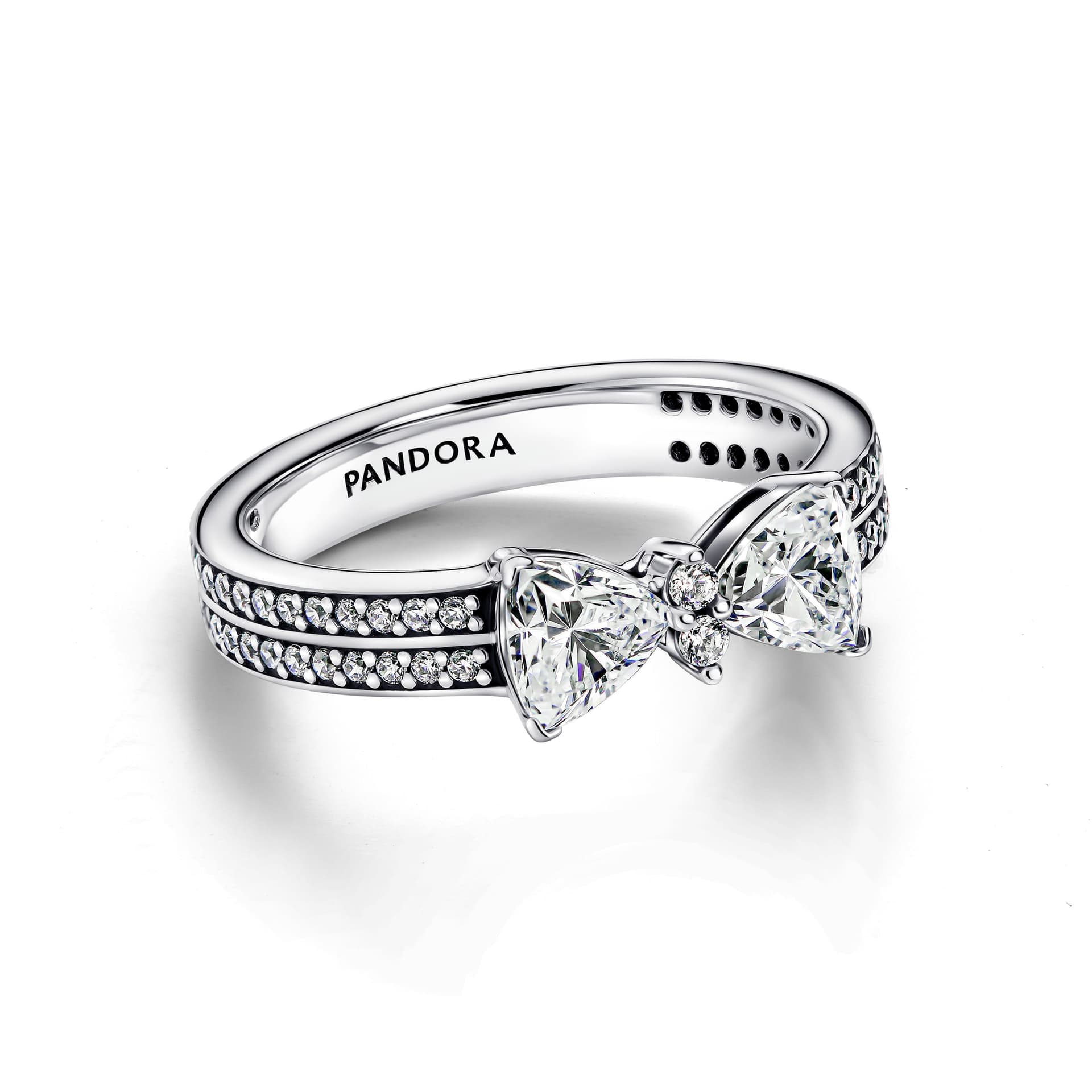 Pandora   Anello Doppia Fascia Pavè con Fiocco Luminoso - 2