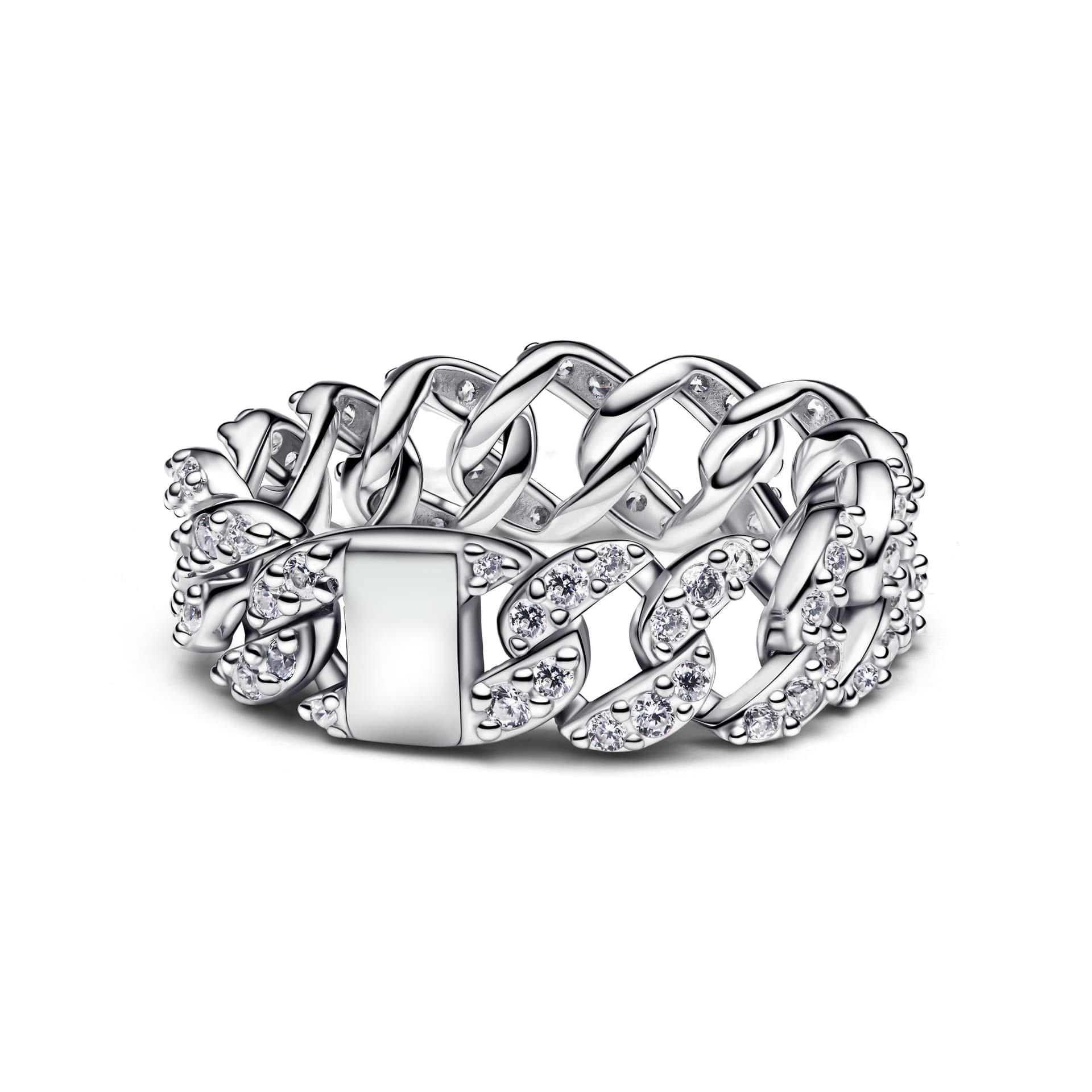 Pandora   Anello Catena Maglia Cubana Pavè - 2
