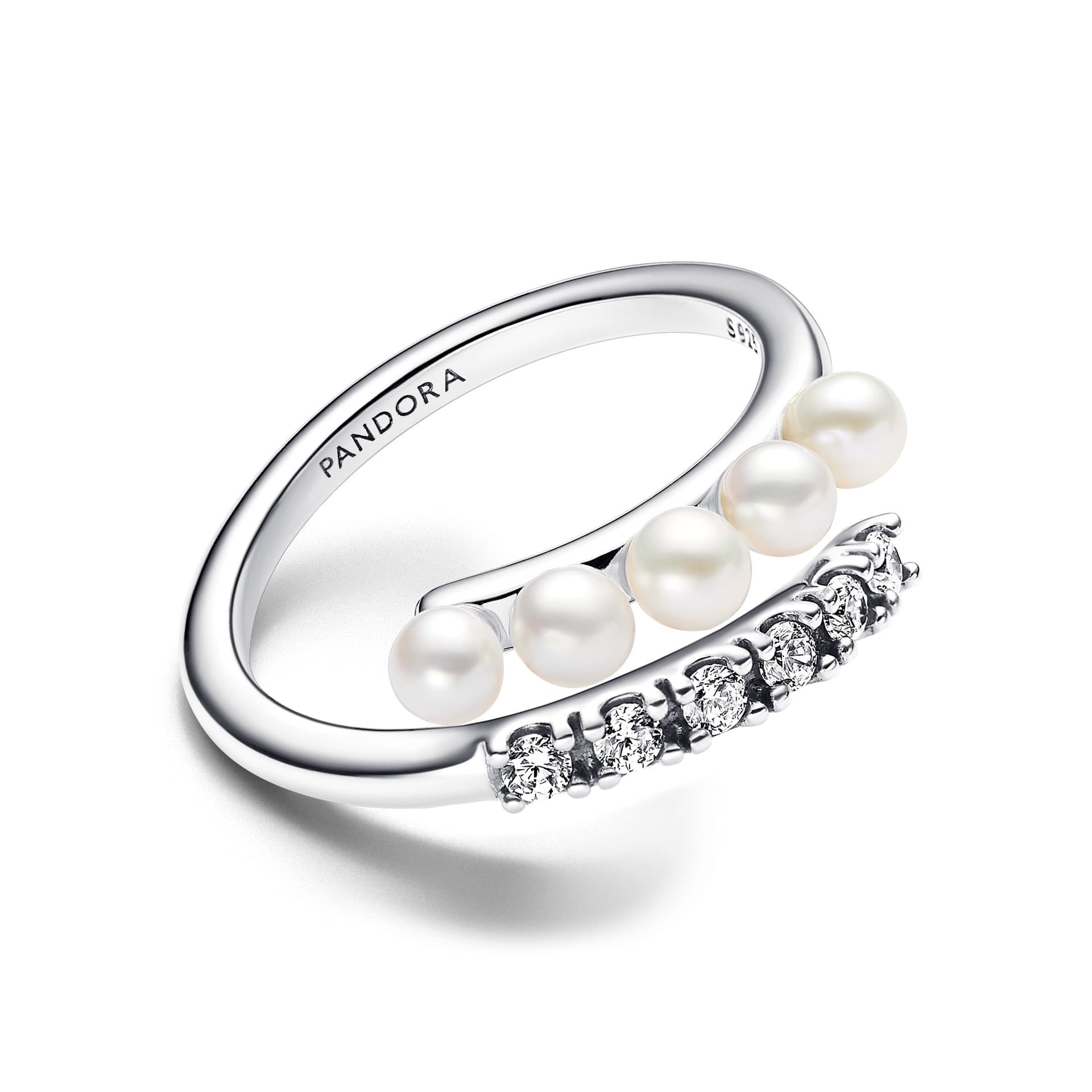 Pandora - Anello Intreccio con Perle d’Acqua Dolce Coltivate e Pavè in Anelli Alba Gioielli - Casoria, commercioVirtuoso.it
