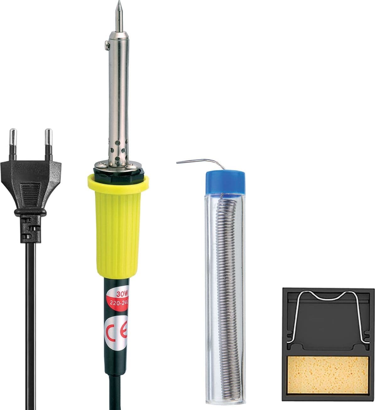 Kit per Saldatura 3 Pezzi con Stagnatore 30 Watt Supporto con Spugna e Stagno - 11