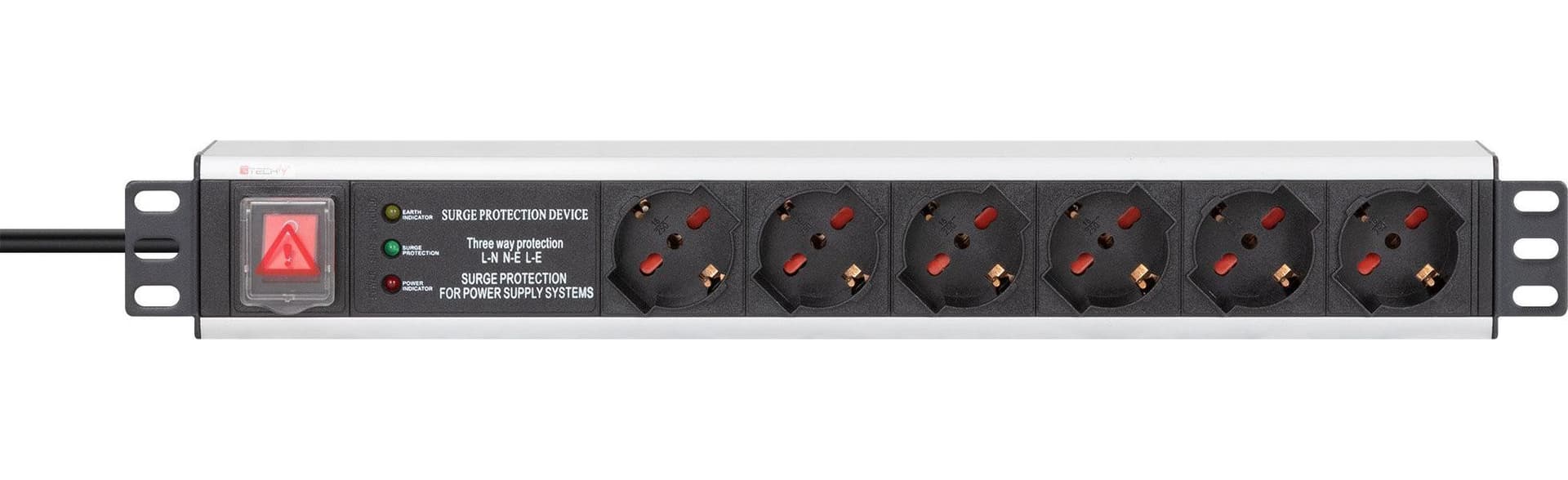 Multipresa 6 Posti Rack 19'' con Protezione e Interruttore Spina Italiana 1,5U - 10