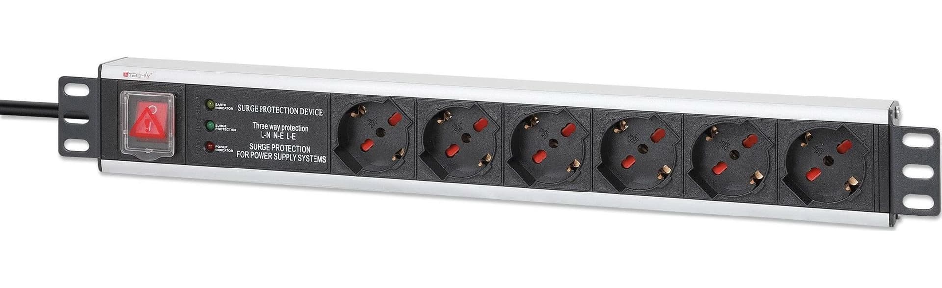 Multipresa 6 Posti Rack 19'' con Protezione e Interruttore Spina Italiana 1,5U - 13