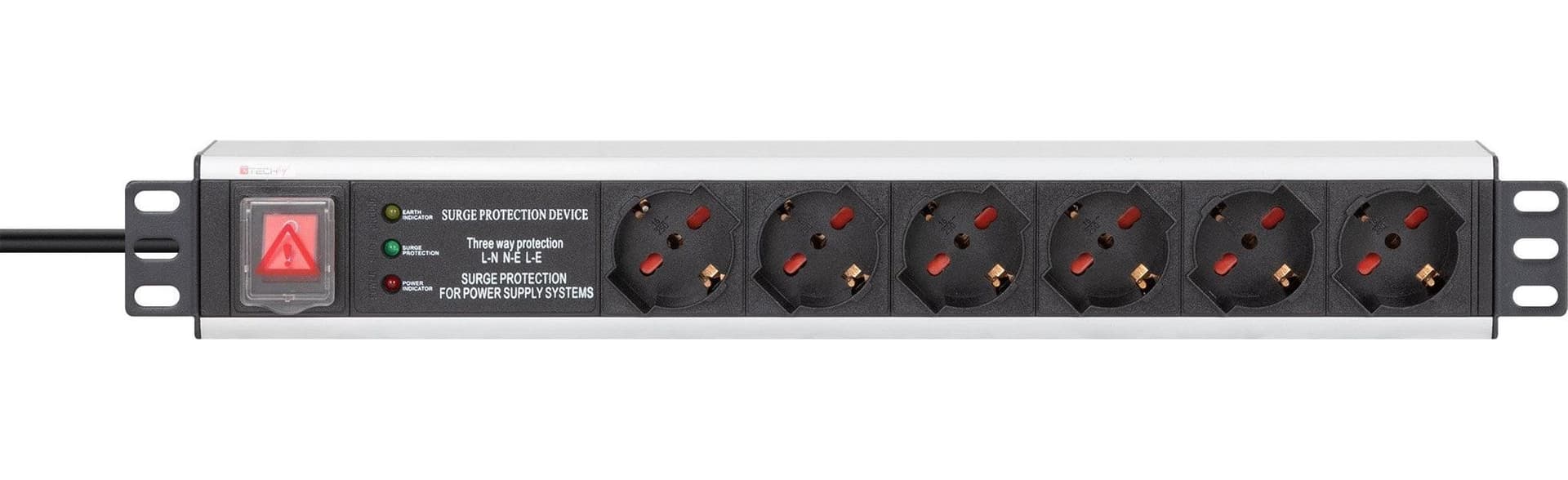 Multipresa 6 Posti Rack 19'' con Protezione e Interruttore Spina Italiana 1,5U - 14