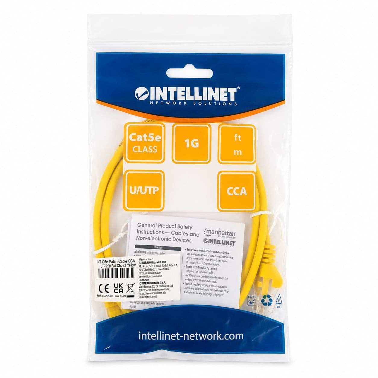 Cavo di rete Patch CCA Cat. 5e Giallo UTP 1 mt - 7