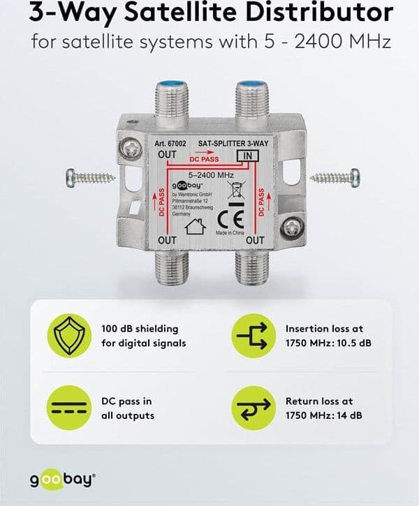 Splitter 3 vie per satellite 100 db, 1750 Mhz - 4