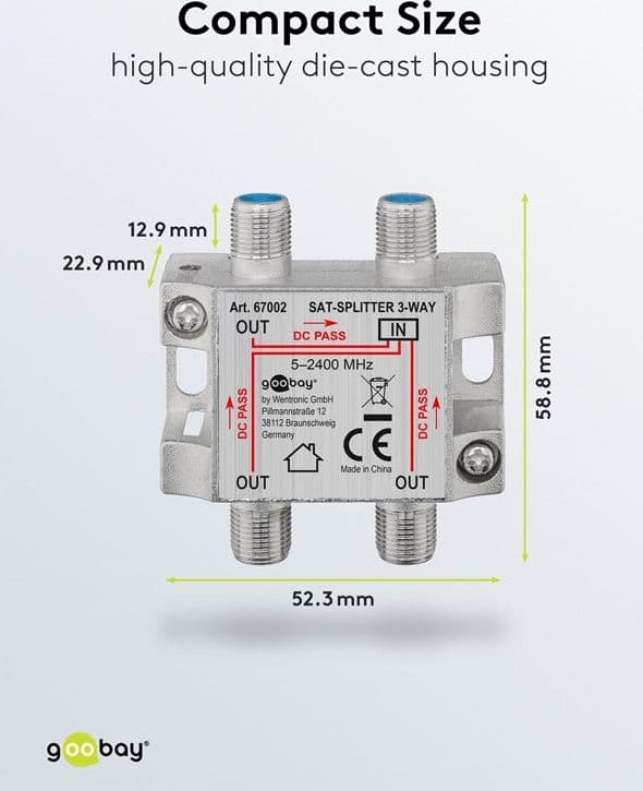 Splitter 3 vie per satellite 100 db, 1750 Mhz - 8