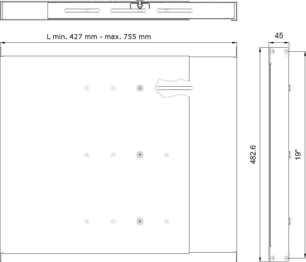 Mensola estensibile per Rack 19'' 1U Grigio 4 punti - 10