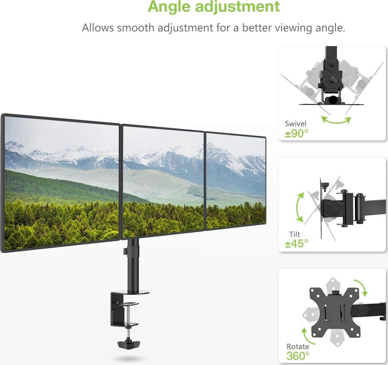 Supporto da scrivania per 3 Monitor 13-24'' con morsetto - 10