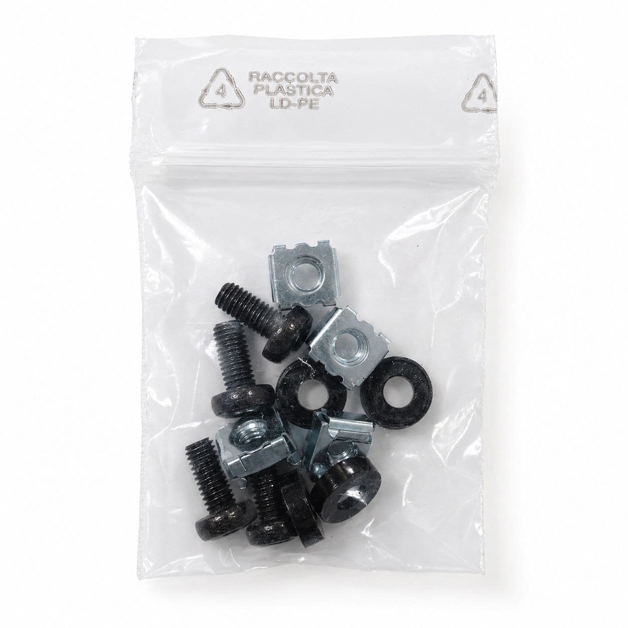 Kit Set 4 Viti 4 Dadi e 4 Rondelle per Montaggio Rack Nero - 16