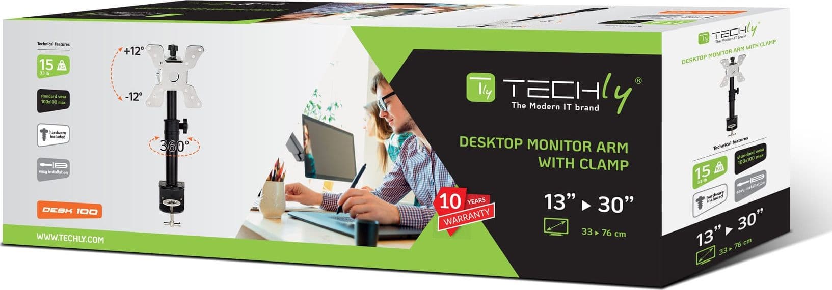 Supporto da Scrivania per Monitor 13-30'' Braccio Corto Inclinabile - 10