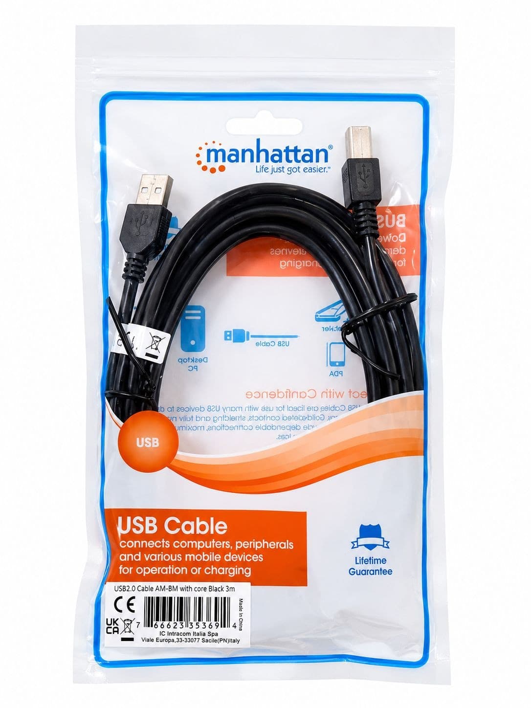 Cavo USB 2.0 A M / B M con Ferrite Doppia Schermatura Nero 3 metri - 7