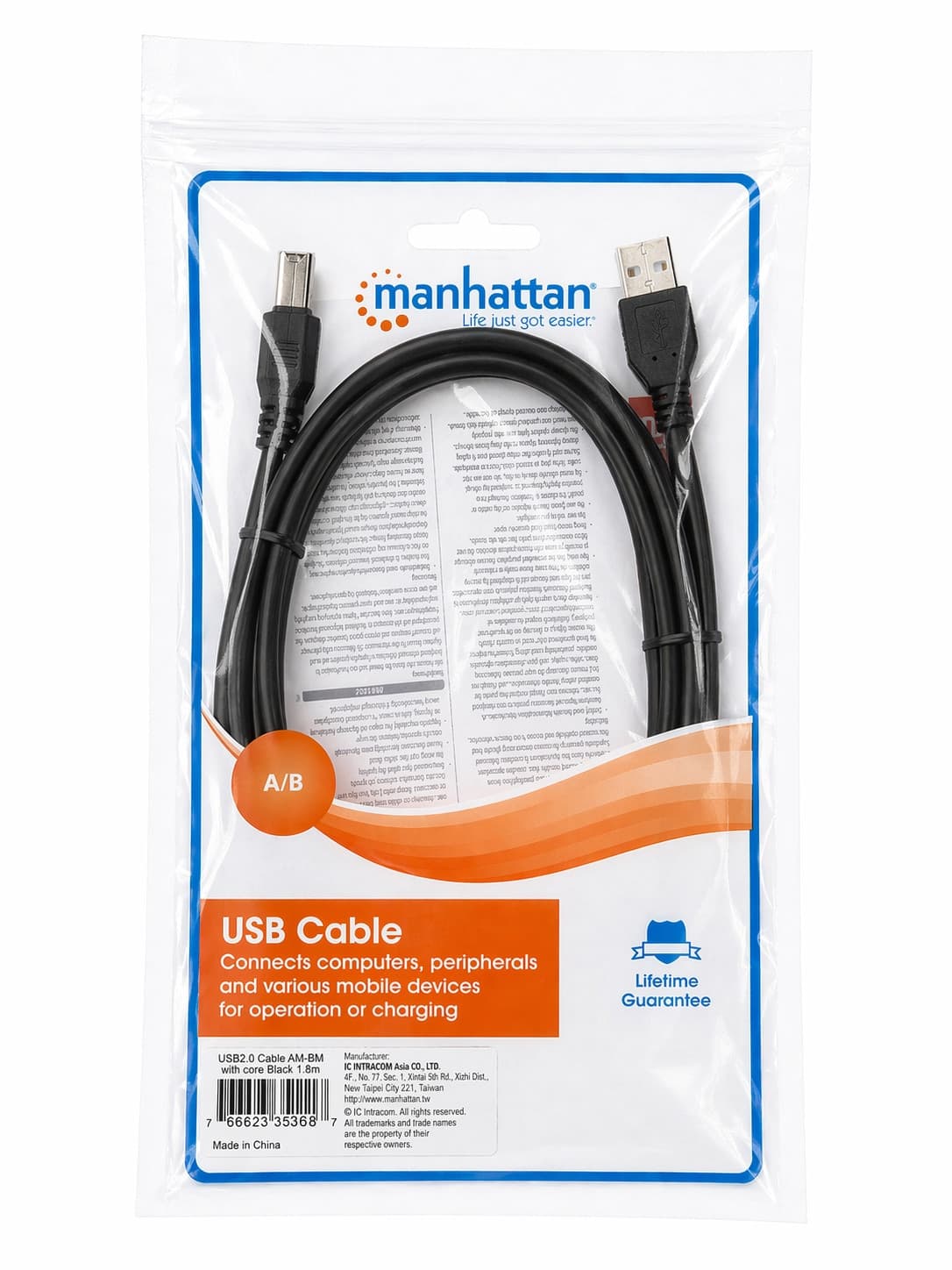 Cavo USB 2.0 A M / B M 1.8m con Ferrite Doppia Schermatura Nero - 12