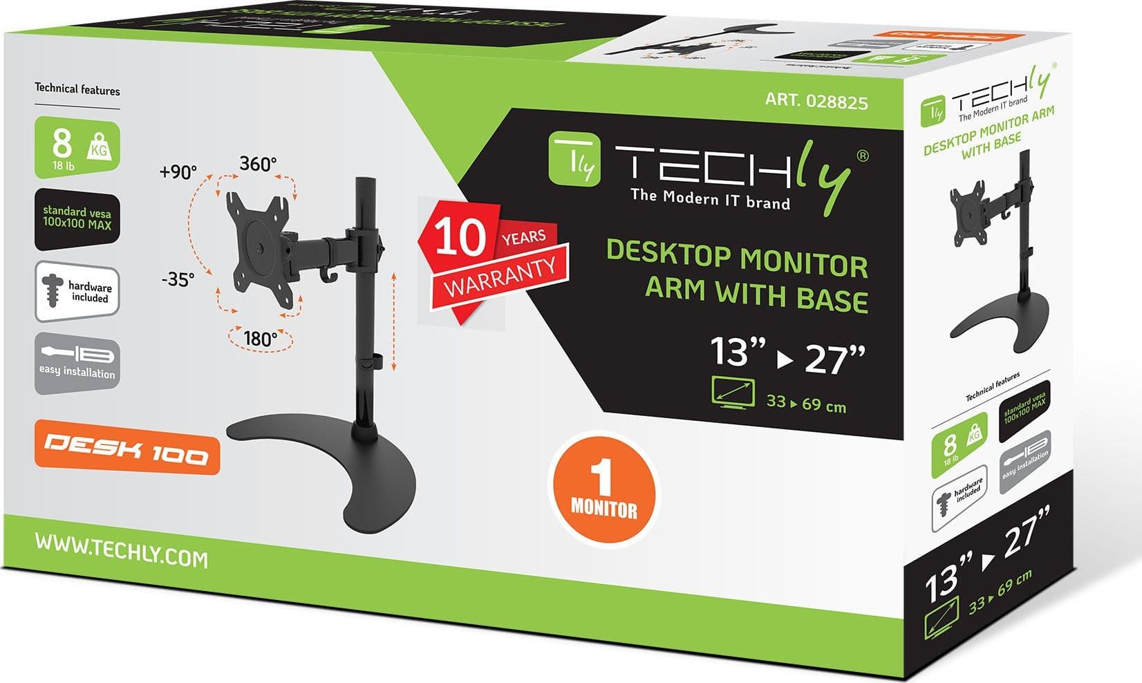 Supporto da scrivania per 1 Monitor LCD 13-27'' con base h.400mm - 8