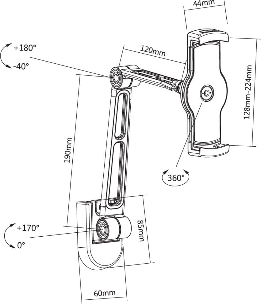 Supporto Estensibile per Tablet e i-Pad 4.7''-12.9'' da Muro o Sottopensile - 11