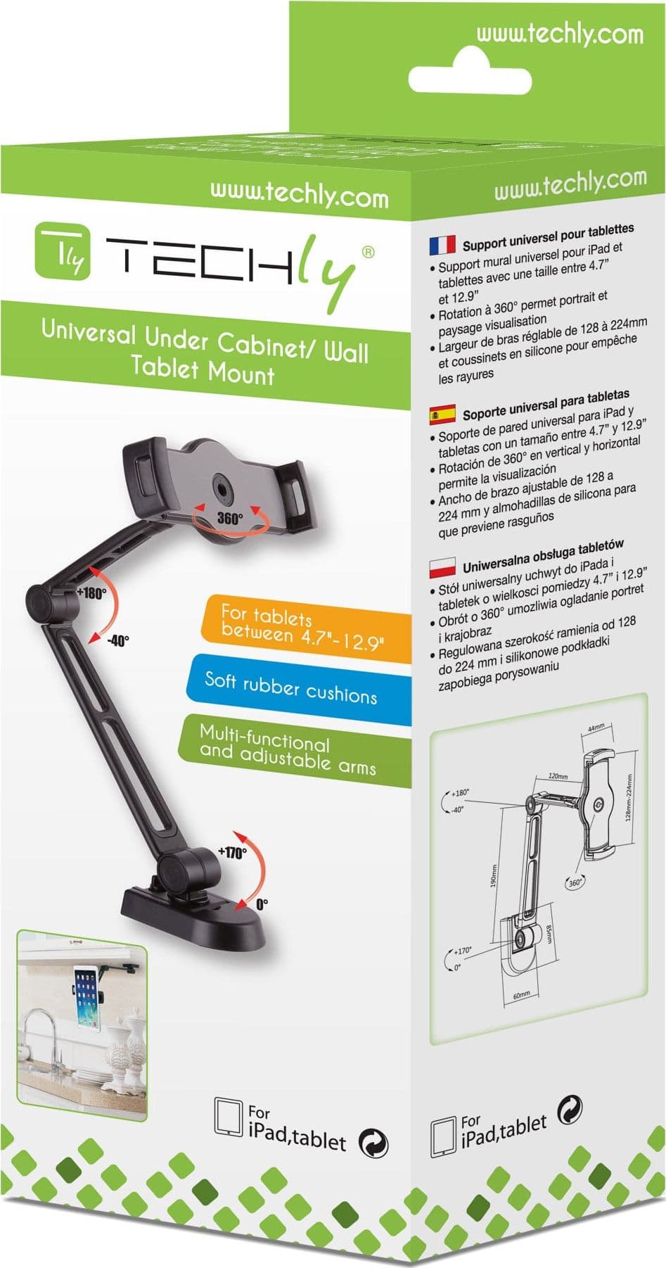 Supporto Estensibile per Tablet e i-Pad 4.7''-12.9'' da Muro o Sottopensile - 16