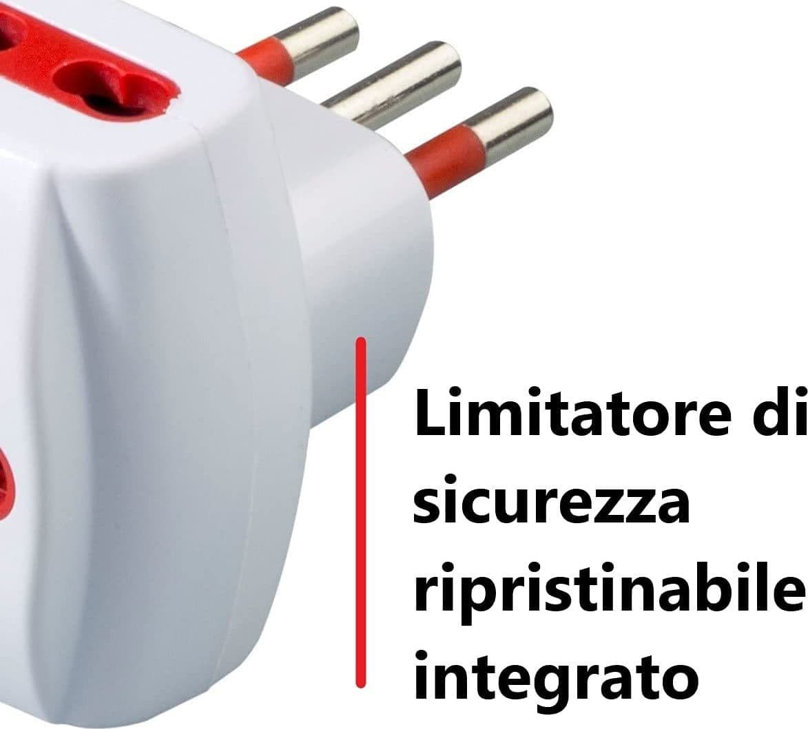 Adattatore Triplo Spina 2P+T Presa Bipasso 2P+T con Schuko - 4