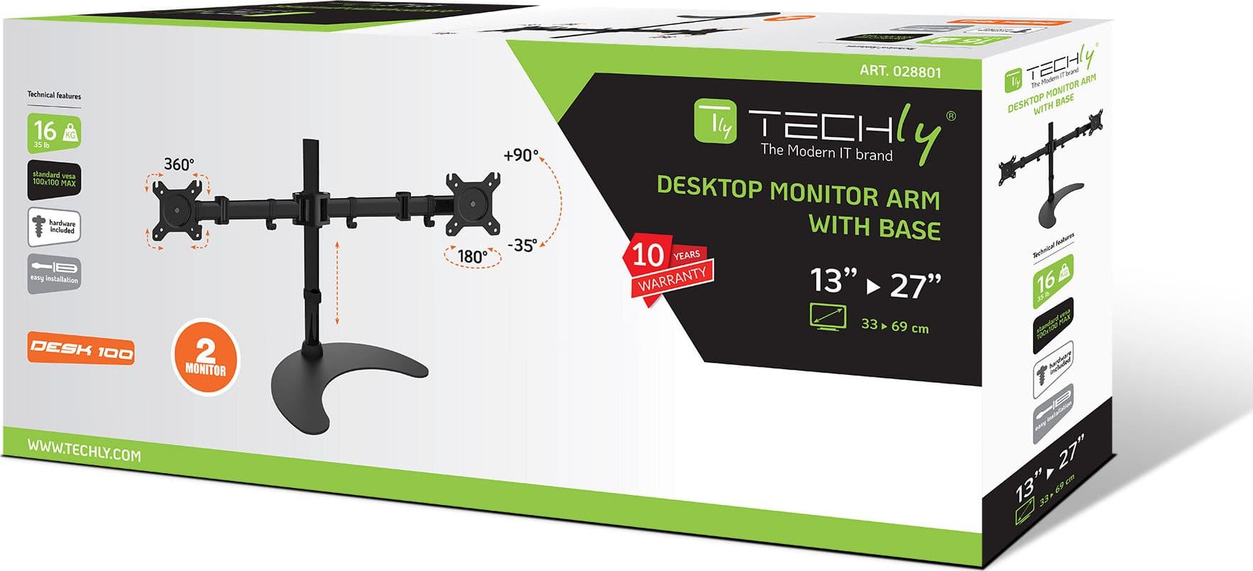 Supporto da scrivania per 2 Monitor 13-27'' con base h.400m - 8