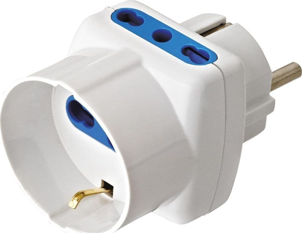 Adattatore Triplo Spina Schuko a Prese Bipasso con Schuko Bianco - 9