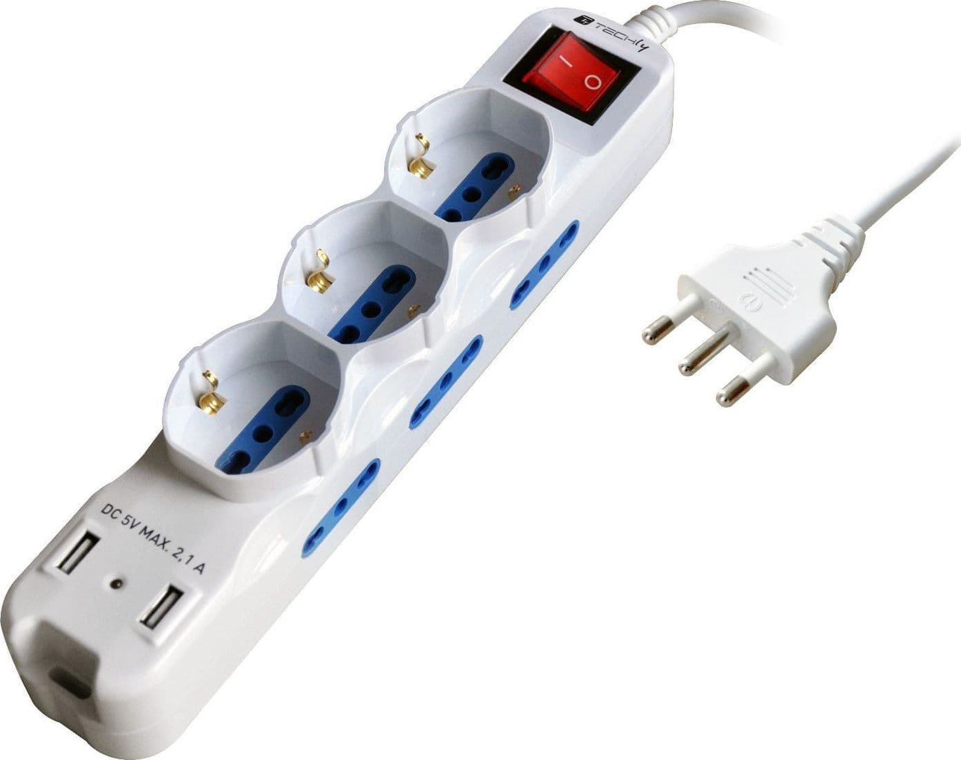 Multipresa 6 Posti Italiana Bipasso con 2 Prese USB Bianca - 13