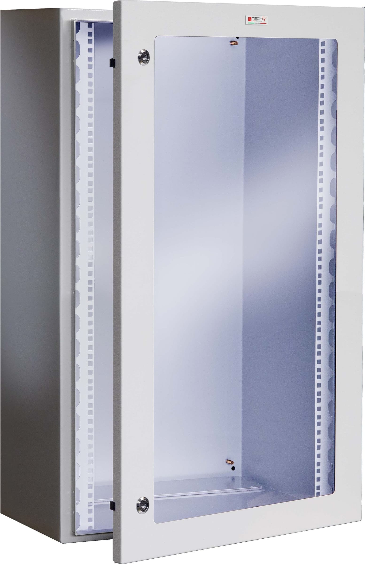 Armadio Rack 19'' a muro 17U grigio IP65 porta vetro prof. 200mm - 2