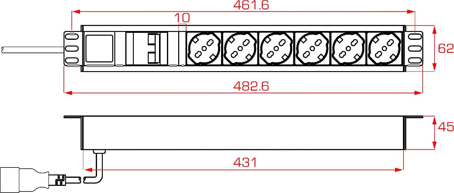 Multipresa 6 Posti da Rack 19'' con Magnetotermico Spina C20 1,5U - 12