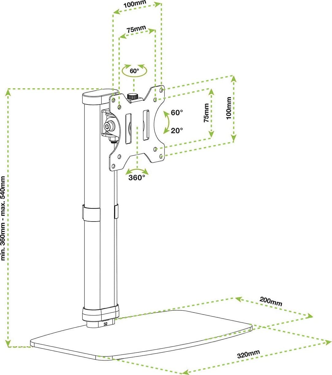 Supporto da Tavolo Stand per Monitor 17-27'' con Base - 15