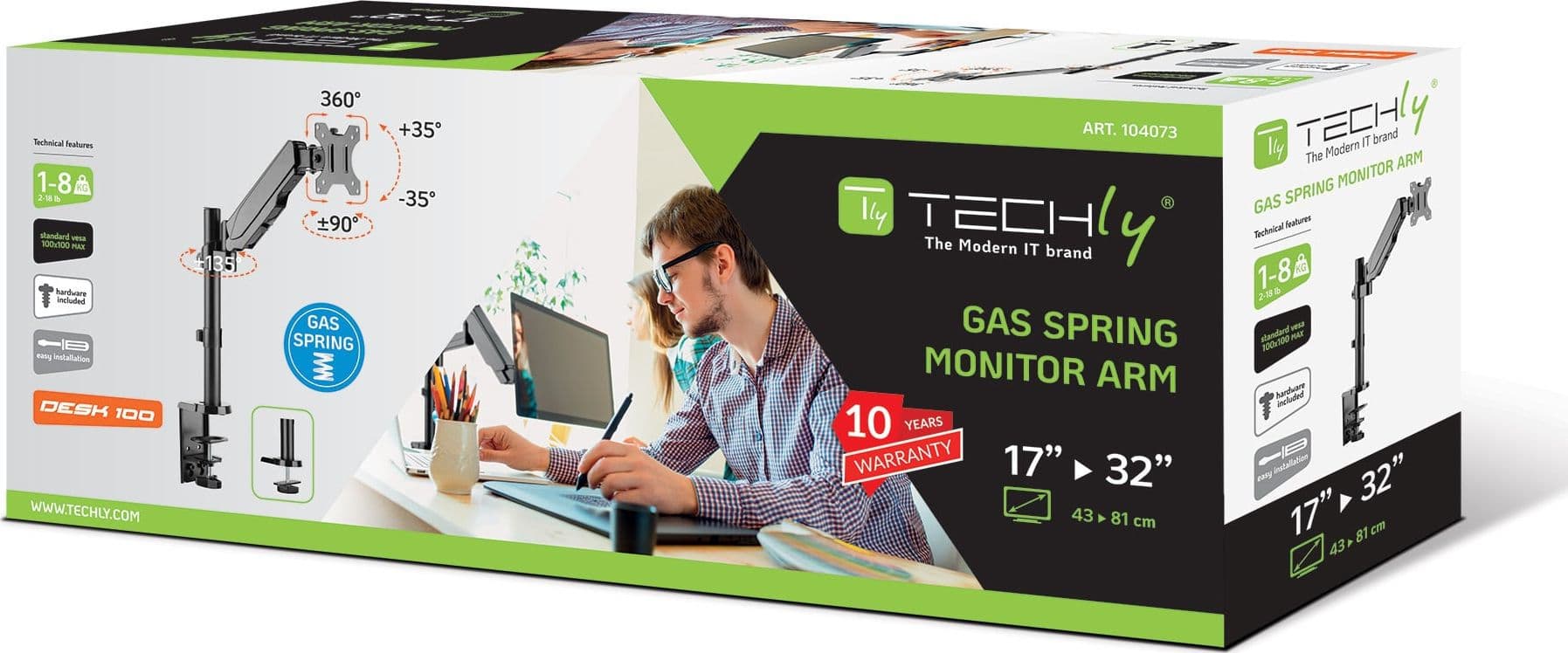 Supporto da Scrivania per Monitor 17-32'' con Molla a Gas Estensione 306 mm - 11