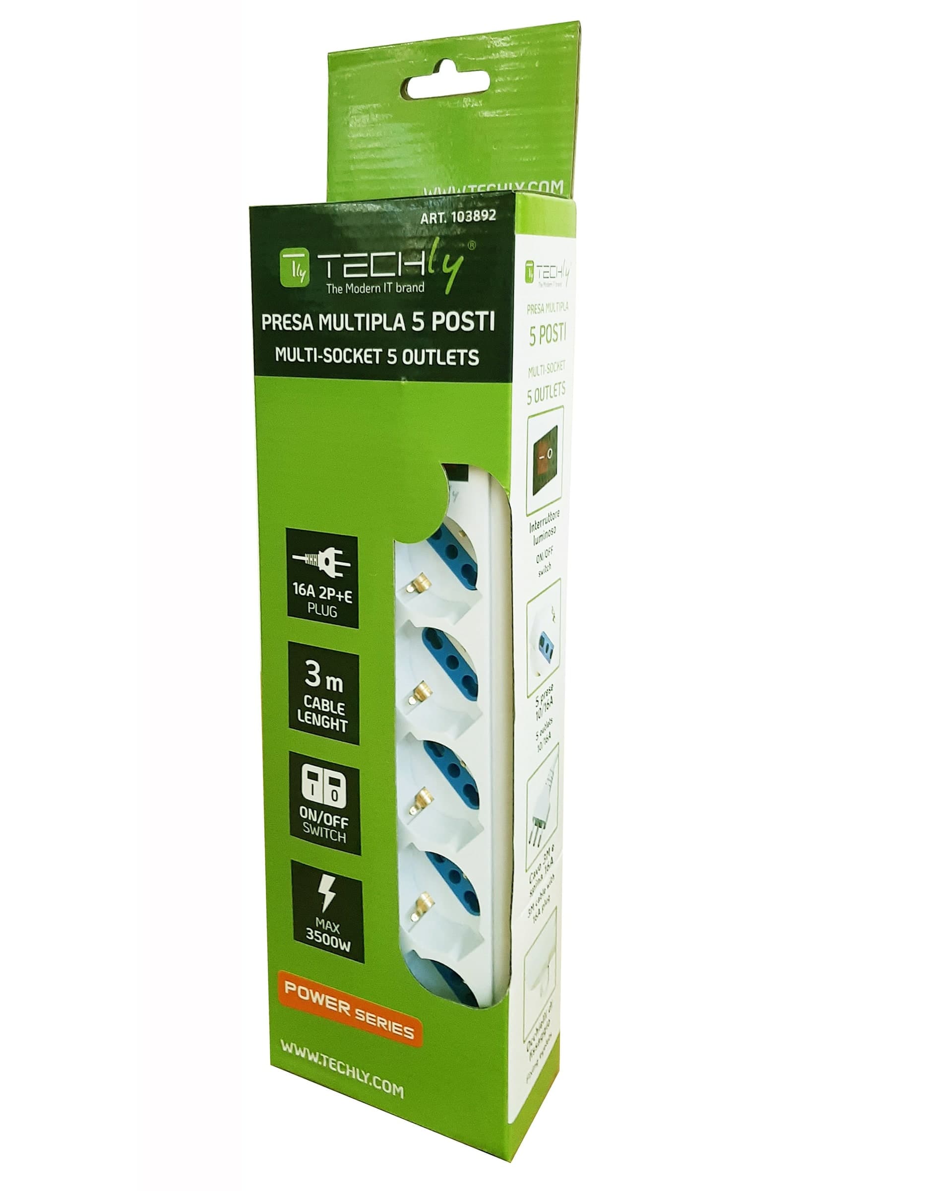 Multipresa 5 Posti Italiana Bipasso / Schuko Cavo 3 metri - 11