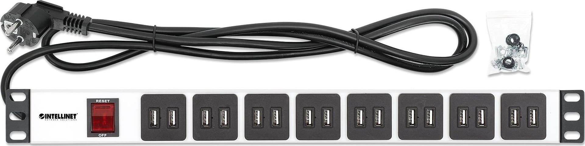 Multipresa per Rack 16 uscite USB tipo A Spina Schuko Angolata 1U - 14
