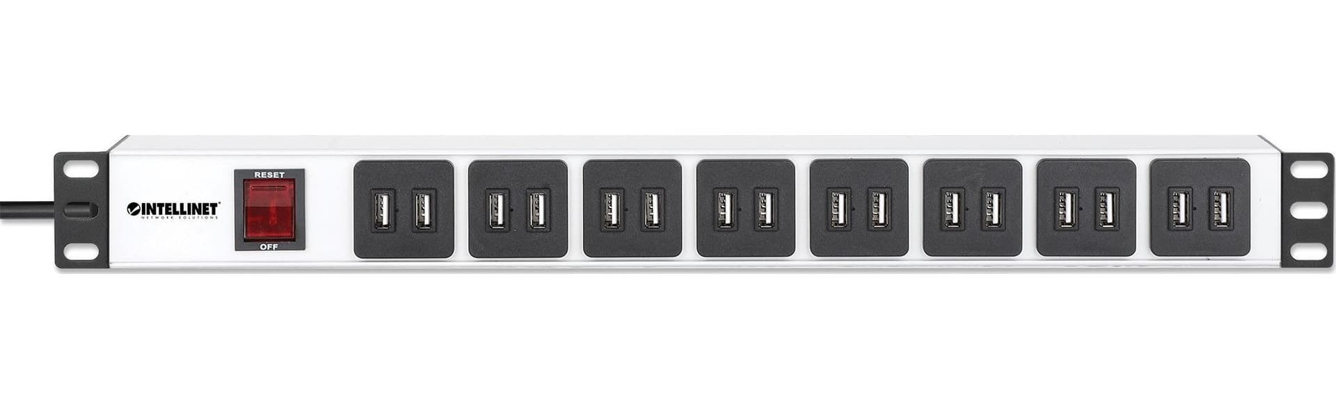 Multipresa per Rack 16 uscite USB tipo A Spina Schuko Angolata 1U - 16