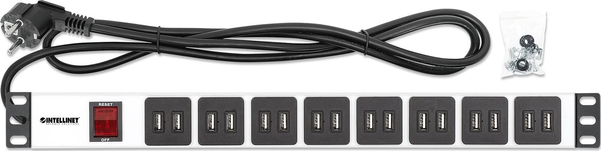 Multipresa per Rack 16 uscite USB tipo A Spina Schuko Angolata 1U - 17