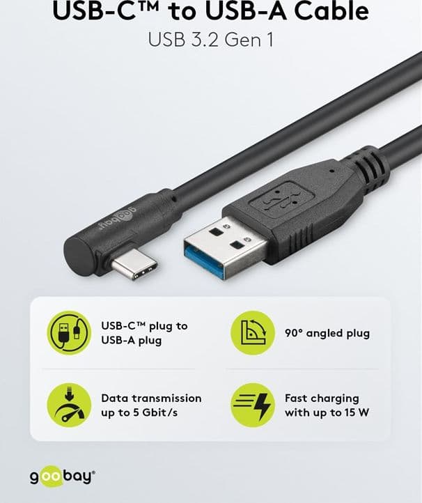 Cavo USB3.2 USB-C&trade M 90&deg a USB tipo A M 0,5m Nero - 13