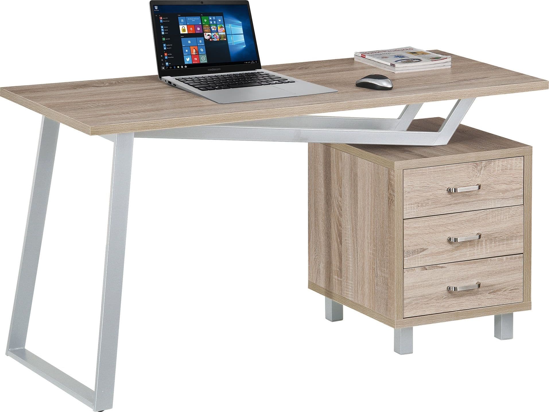 Scrivania per Computer dal Design Moderno con Tre Cassetti Quercia - 17
