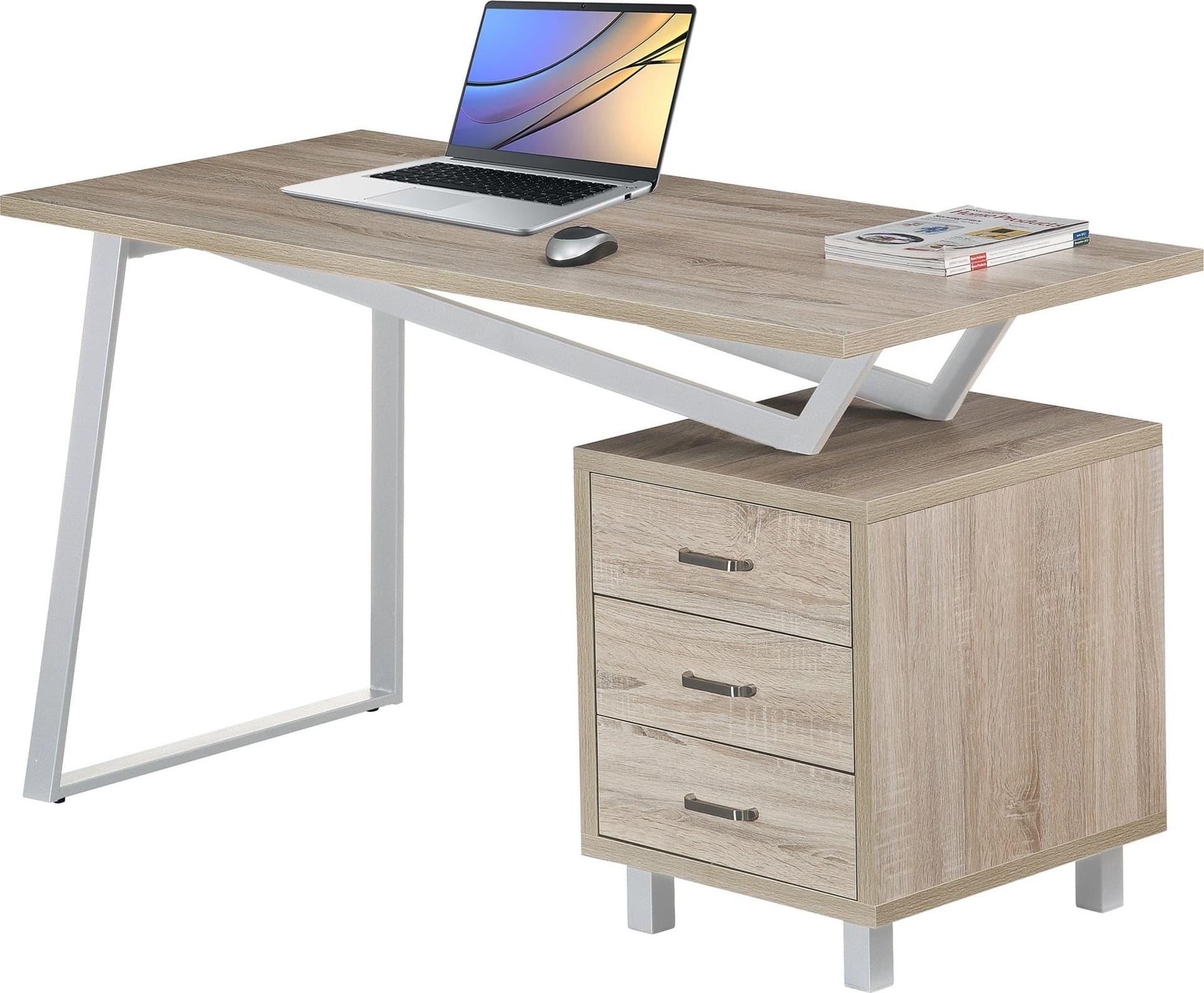 Scrivania per Computer dal Design Moderno con Tre Cassetti Quercia - 20