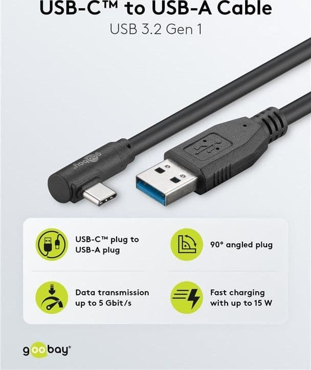 Cavo USB3.2 USB-C&trade M 90&deg a USB tipo A M 2m Nero - 10