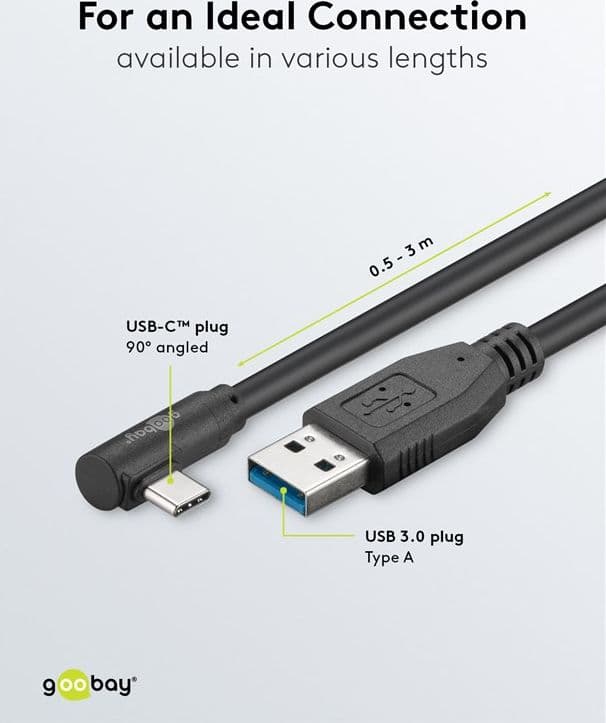 Cavo USB3.2 USB-C&trade M 90&deg a USB tipo A M 2m Nero - 14