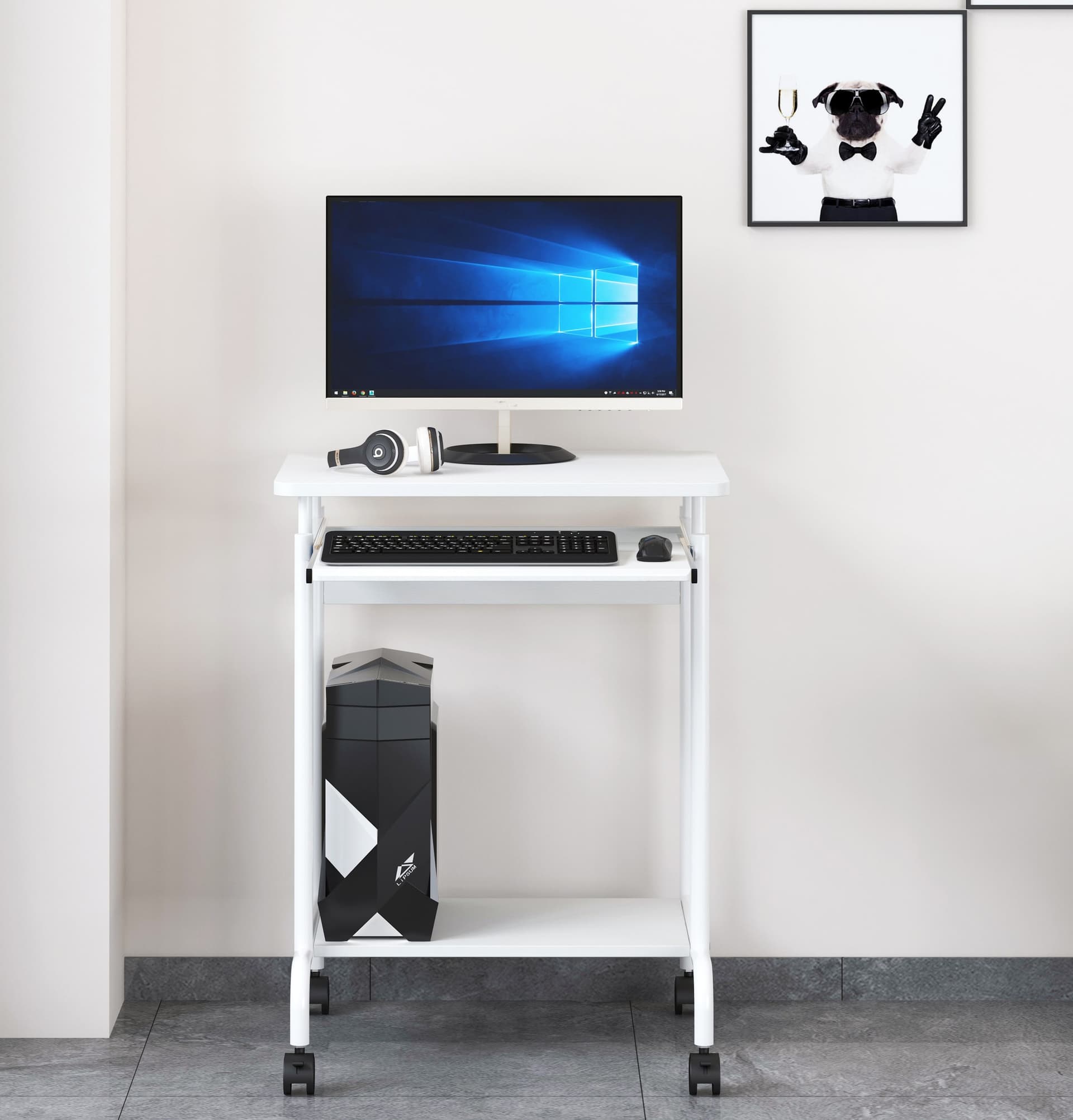 Scrivania Mobile ''Compact'' per Computer Ripiano Tastiera Scorrevole Bianco - 12