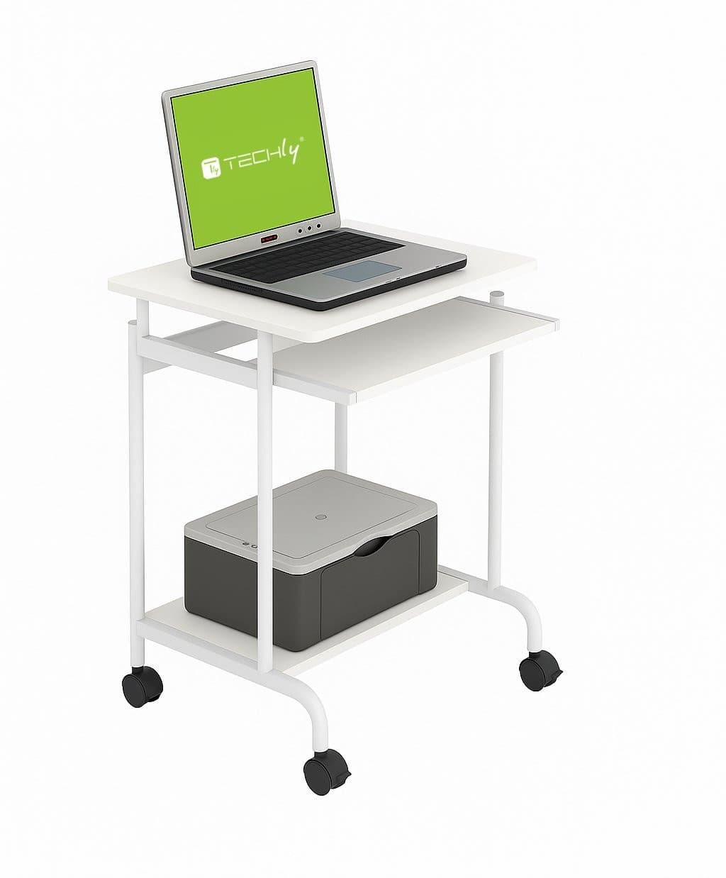 Scrivania Mobile ''Compact'' per Computer Ripiano Tastiera Scorrevole Bianco - 15