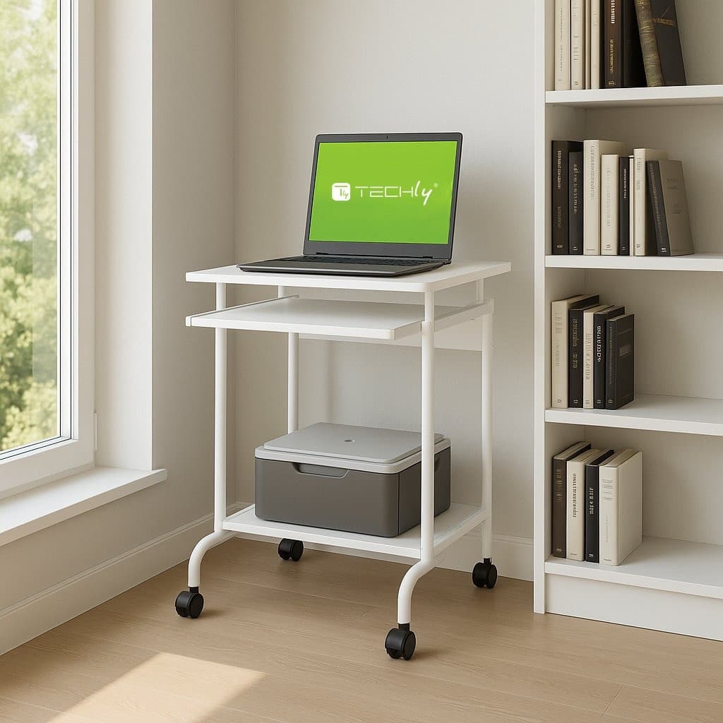 Scrivania Mobile ''Compact'' per Computer Ripiano Tastiera Scorrevole Bianco - 16