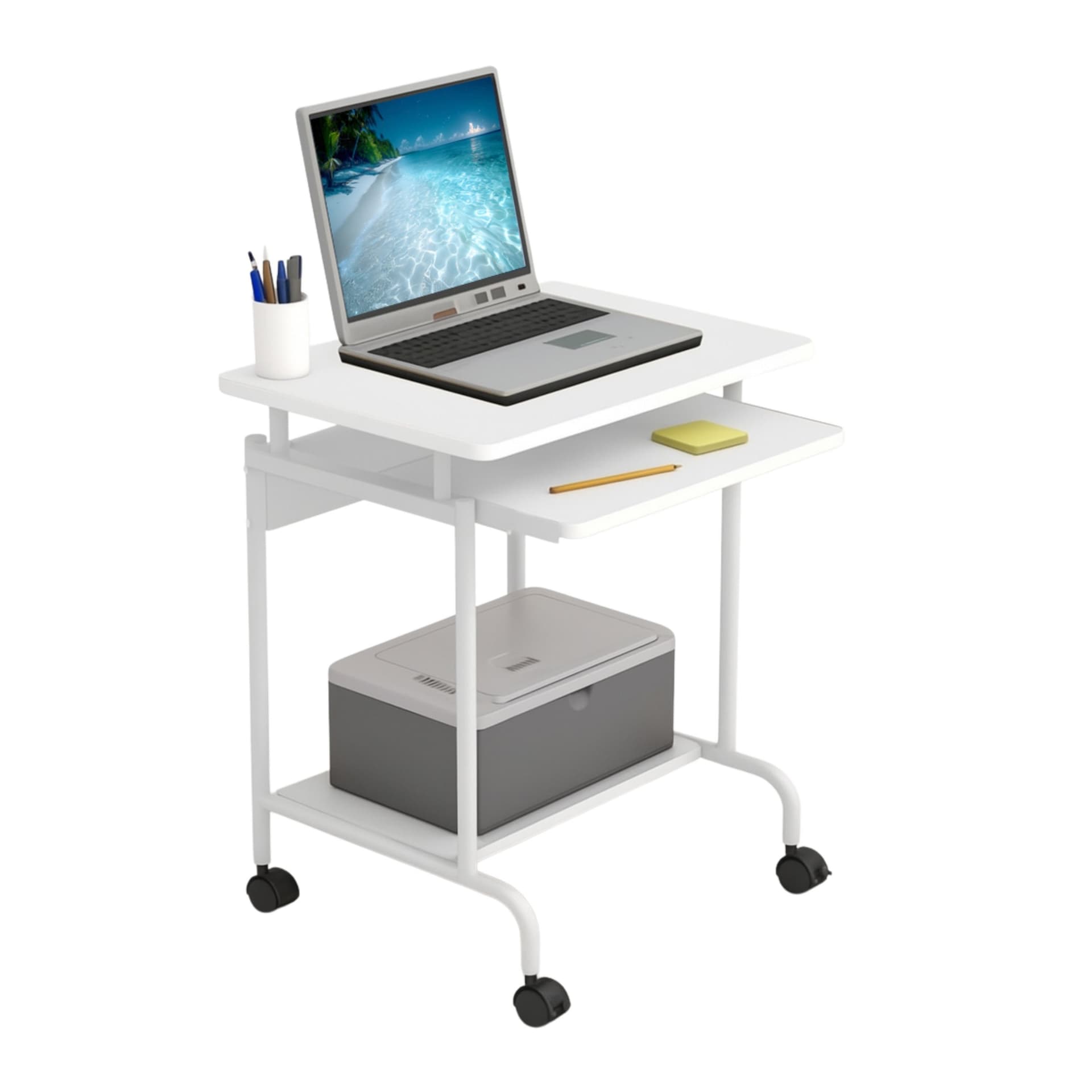 Scrivania Mobile ''Compact'' per Computer Ripiano Tastiera Scorrevole Bianco - 17