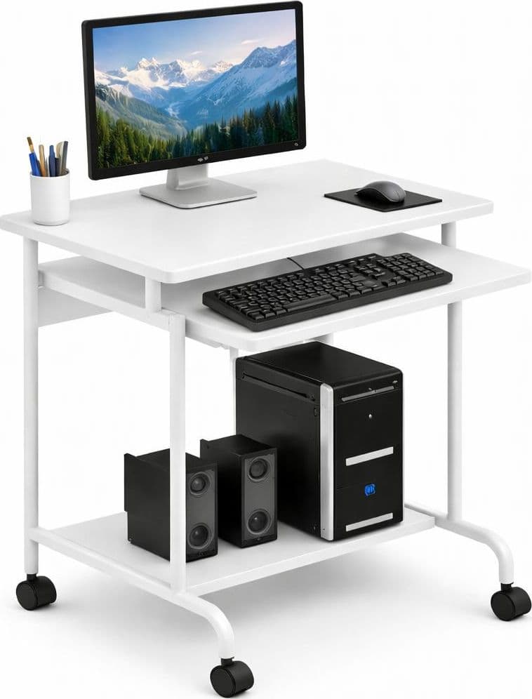 Scrivania Mobile ''Compact'' per Computer Ripiano Tastiera Scorrevole Bianco - 26