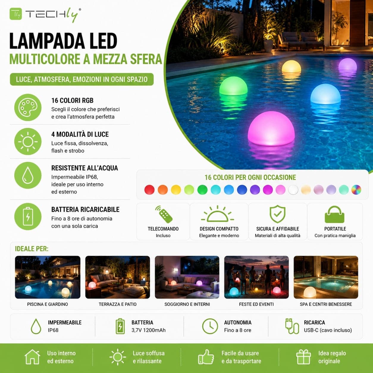 Lampada LED Multicolore a Mezza Sfera - 18
